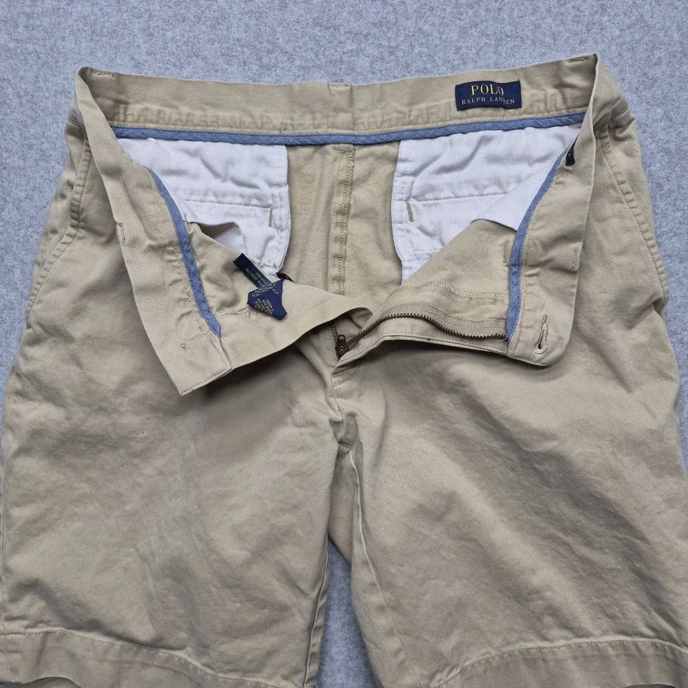 Polo Ralph Lauren Shorts Mens 33 Classic Fit Khaki Beige Flat Front Chino Preppy